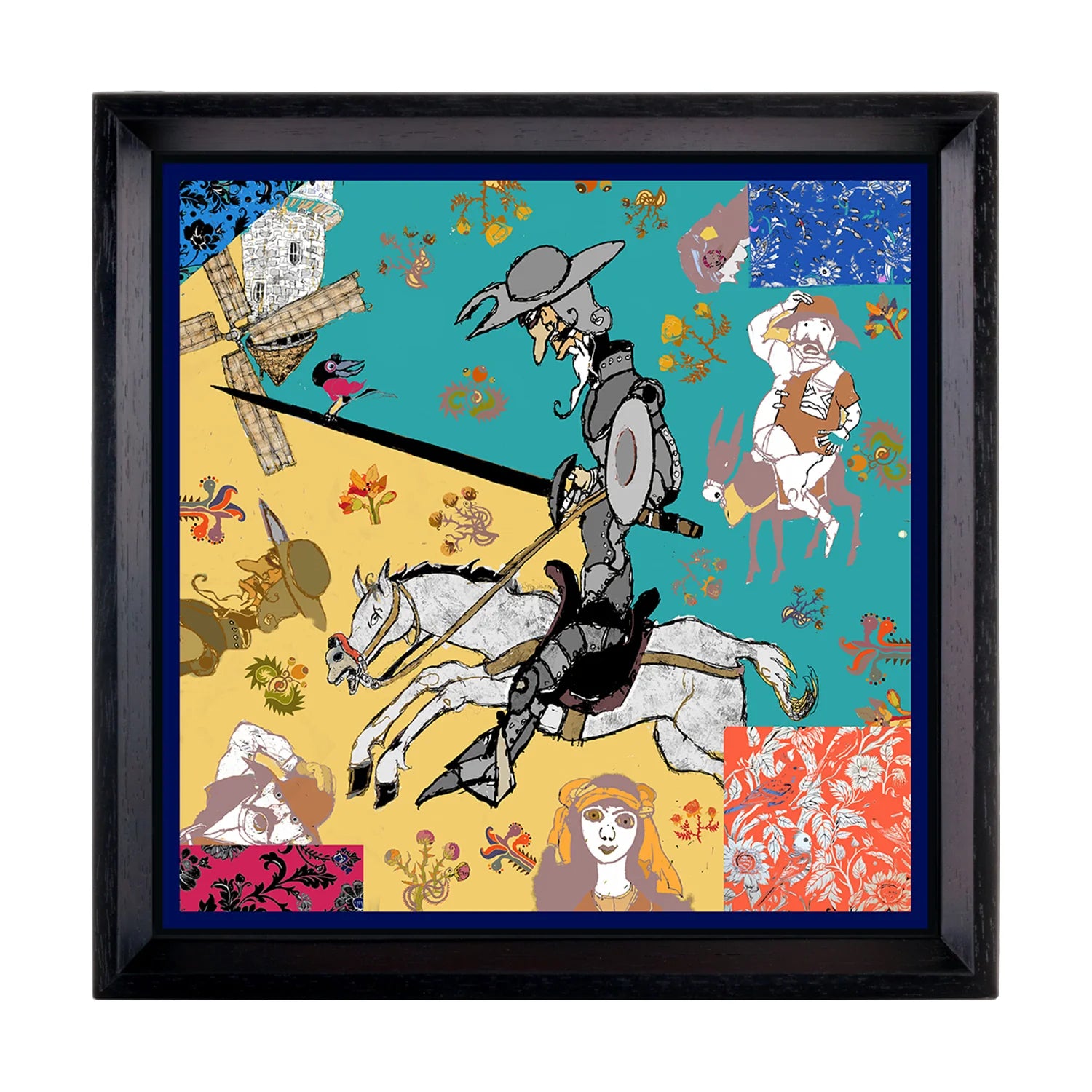 Venice Carnival Black Framed Silk Scarf