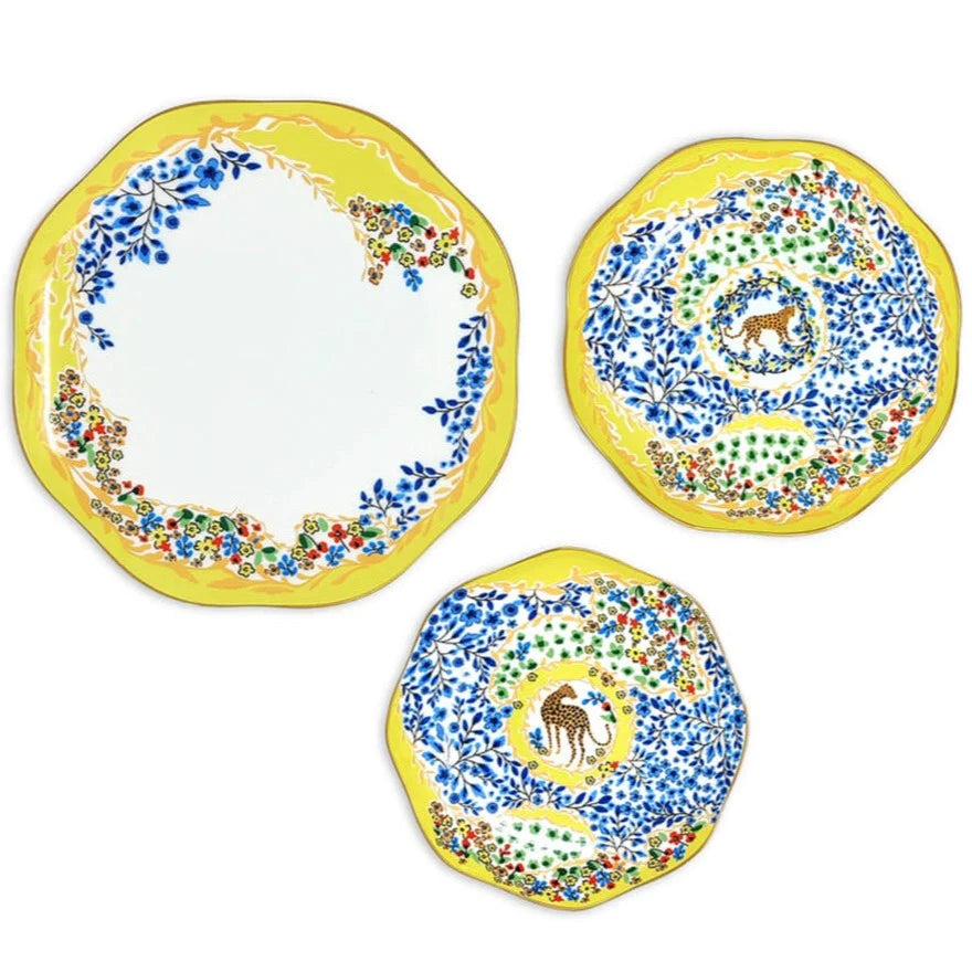 Set of 3 Amazon Rainforest Yellow Bone China Plates