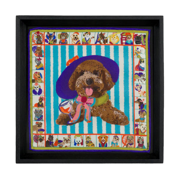 Parisian Poodle Black Framed Silk Scarf