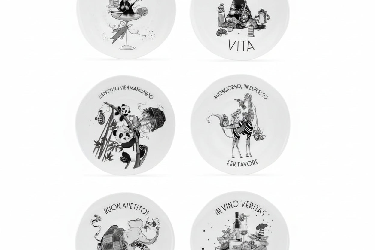 Set of 6 22k Gold Polished Mamma Mia Porcelain Plates