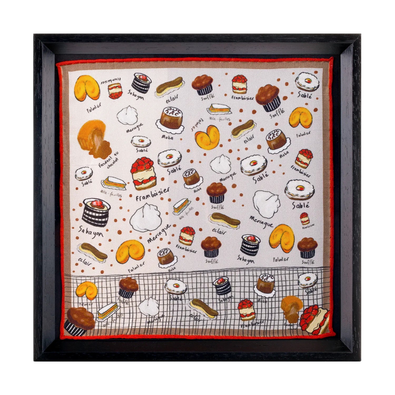 French Desserts Black Framed Silk Scarf